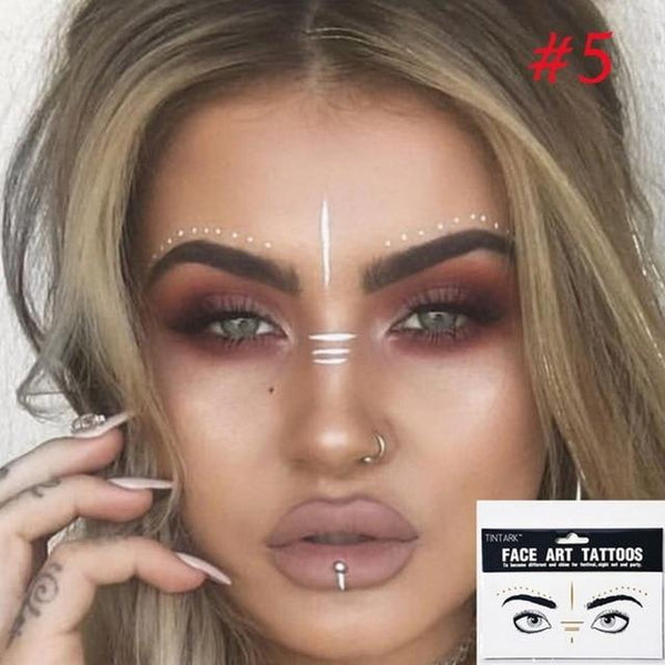 1pack Gold Face Tattoo Flash tattoo Fashion Waterproof Blocked Freckles Make Up Body Art Stickers eye decals Bride tribe party