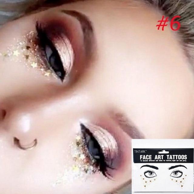 1pack Gold Face Tattoo Flash tattoo Fashion Waterproof Blocked Freckles Make Up Body Art Stickers eye decals Bride tribe party