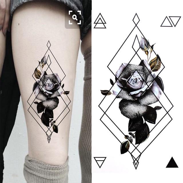 Black big flower Body Art Waterproof Temporary Sexy thigh tattoos rose For Woman Flash Tattoo Stickers 10*20CM KD1050