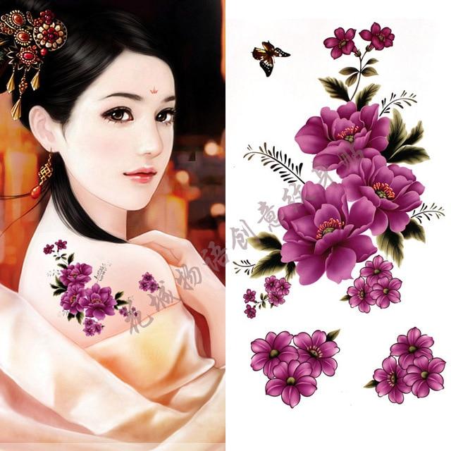 Black big flower Body Art Waterproof Temporary Sexy thigh tattoos rose For Woman Flash Tattoo Stickers 10*20CM KD1050