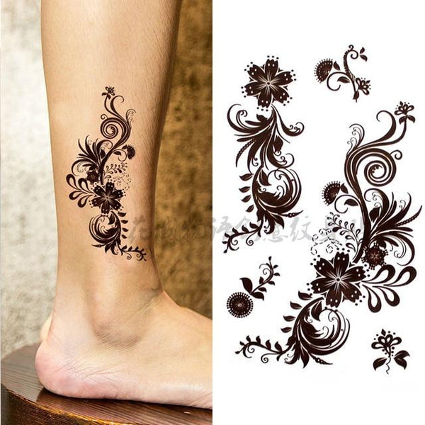 Black big flower Body Art Waterproof Temporary Sexy thigh tattoos rose For Woman Flash Tattoo Stickers 10*20CM KD1050