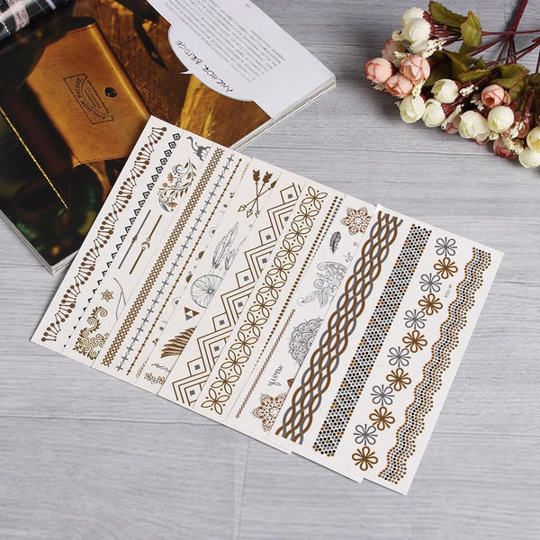 Gold Silver Color Temporary Leaf Flower Tattoos Removable Metallic Sex Products Jewelry Henna Tatouage Body Art Tatto Stickers
