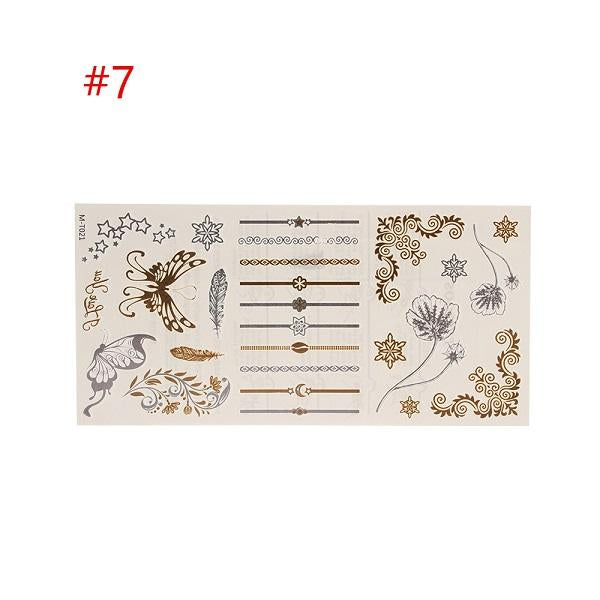 Gold Silver Color Temporary Leaf Flower Tattoos Removable Metallic Sex Products Jewelry Henna Tatouage Body Art Tatto Stickers