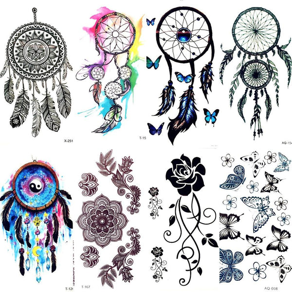 Watercolor Dream Catcher Temporary Tattoo Women Tribal Tattoo Sticker Black Dreamcatcher Fake Flash Tatoo Girl Body Arm Shoulder