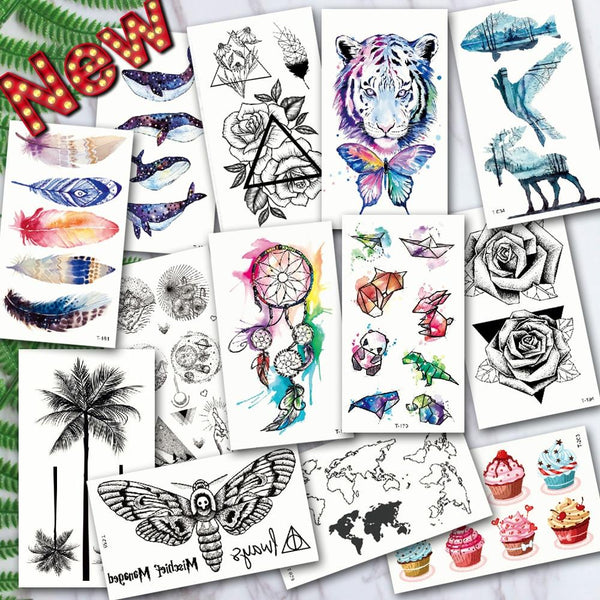 Waterproof Temporary Tattoos ocean feather Wave Mountain flash glitte Tattoo stickers body art for men translated tattoo sleeve