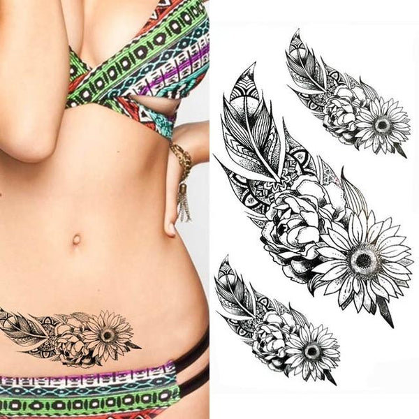 Black big flower Body Art Waterproof Temporary Sexy thigh tattoos rose For Woman Flash Tattoo Stickers 10*20CM KD1050
