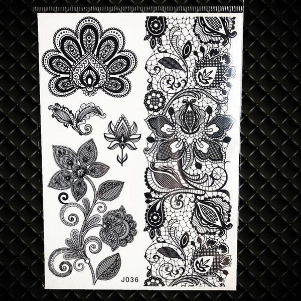 25 Styles Sexy Lace Black Henna Temporary Tattoo Sticker Women Hand Jewelry Tatoo Paste Waterproof Fake Body Art Tattoo Stickers