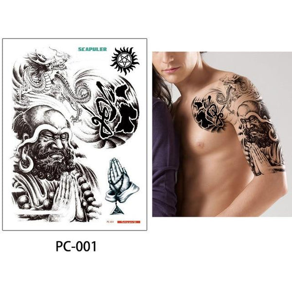 glaryyears 17 Designs 1 Sheet 32*24cm Big Large Shoulder Half Arm Tattoo Scapuler Sticker Dragon Lotus Temporary Body Art Tattoo