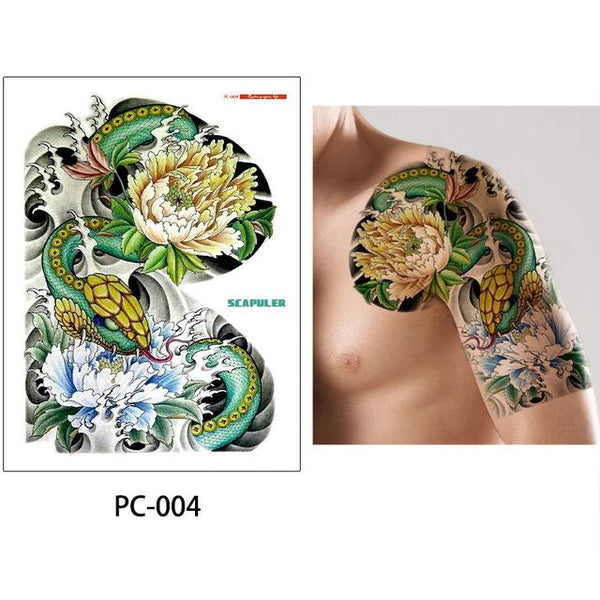 glaryyears 17 Designs 1 Sheet 32*24cm Big Large Shoulder Half Arm Tattoo Scapuler Sticker Dragon Lotus Temporary Body Art Tattoo