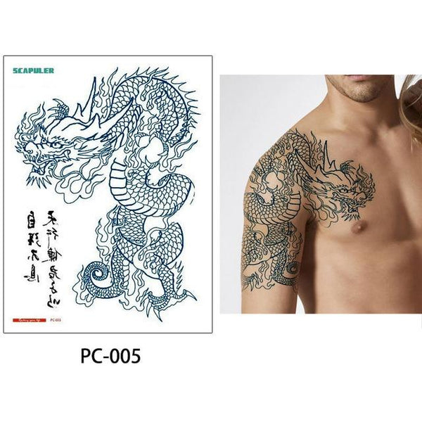 glaryyears 17 Designs 1 Sheet 32*24cm Big Large Shoulder Half Arm Tattoo Scapuler Sticker Dragon Lotus Temporary Body Art Tattoo