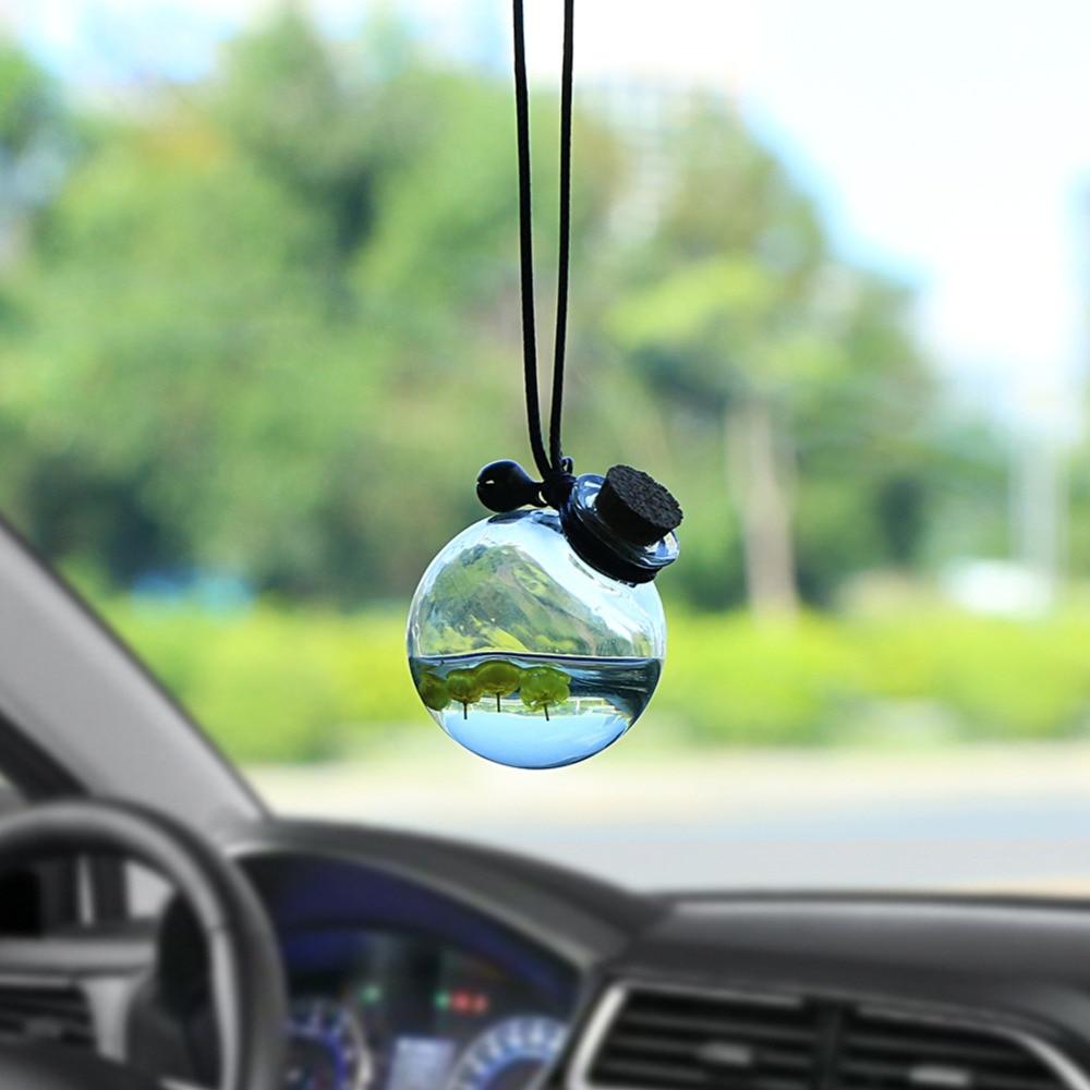 Car Pendant Glass Perfume Empty Hanging Bottle With Flower Auto Interior Decoration Perfume Container With Wood Cap Ornaments