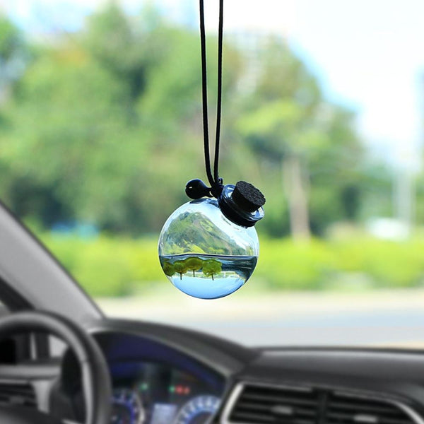 Car Pendant Glass Perfume Empty Hanging Bottle With Flower Auto Interior Decoration Perfume Container With Wood Cap Ornaments