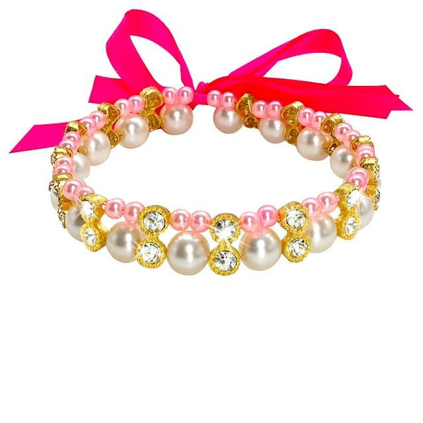 Crystal Pearl Dog Necklace Collar Bowknot Puppy Cat Jewelry Dog Accessories Elastic Pet Pearl Necklace for Small Dogs Chihuahua