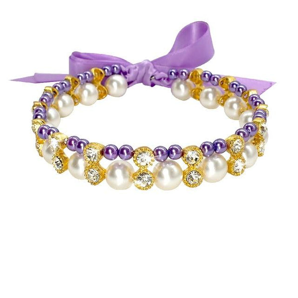 Crystal Pearl Dog Necklace Collar Bowknot Puppy Cat Jewelry Dog Accessories Elastic Pet Pearl Necklace for Small Dogs Chihuahua