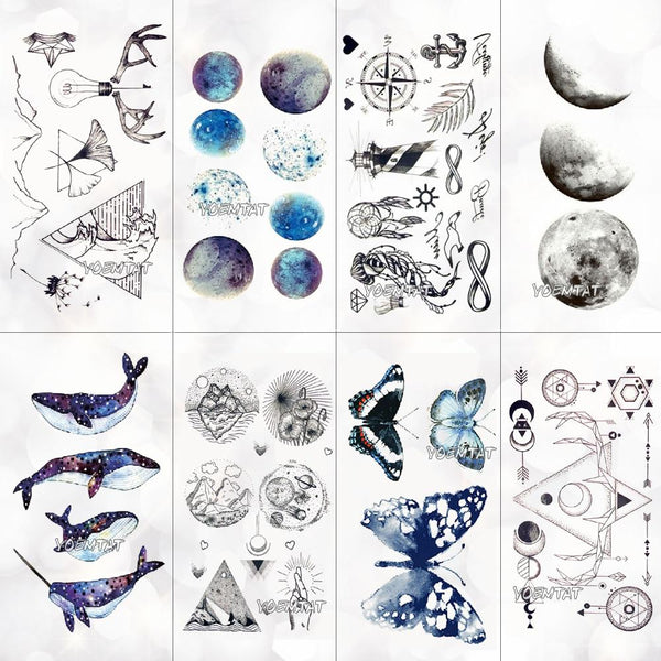 Whale Planet Sea Animals Temporary Tattoos Waterproof Women Fake Body Art Arm Tattoo Sticker Hand Tatoo