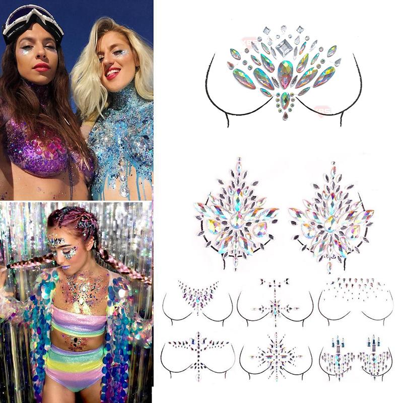 1 Sheet Adhesive Jewel Sticker Sticky Face Crystal Gems Festival Party Makeup Chest Tattoos Stickers Body Make Up 12 Styles