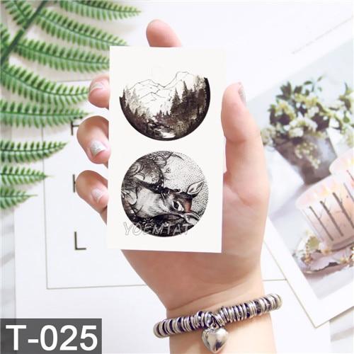 Black Geometric whale Temporary Tattoo Moon Deer Rose Tattoo Stickers Women Party Body Arm Art Fake Tattoo Leaf Men Flower Hands