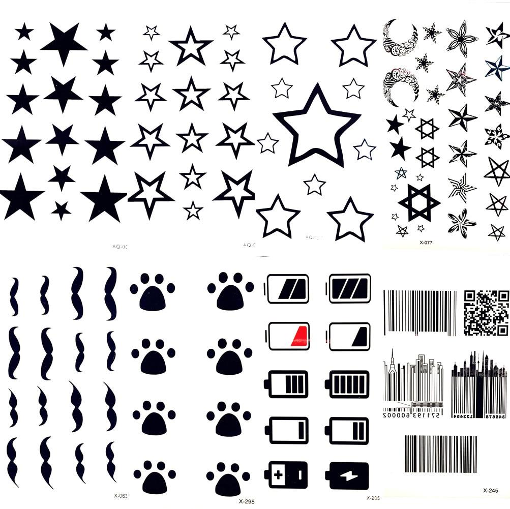 Black Stars Sky Moon Paw Waterproof Kids Tattoo Women Body Finger Arm Art Temporary Tatoo Men Hands Paste Ear Tattoo Stickers