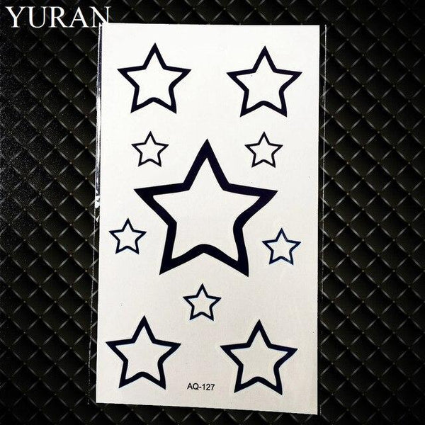 Black Stars Sky Moon Paw Waterproof Kids Tattoo Women Body Finger Arm Art Temporary Tatoo Men Hands Paste Ear Tattoo Stickers