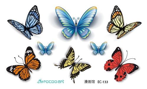 Rocooart EC112 Colorful Leopard cat Cute Emotion Butterfly Temporary Tattoo Sticker Body Art Water Transfer Fake Flash Taty