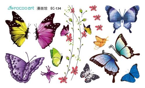 Rocooart EC112 Colorful Leopard cat Cute Emotion Butterfly Temporary Tattoo Sticker Body Art Water Transfer Fake Flash Taty