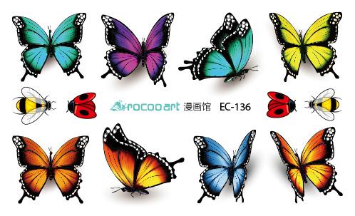 Rocooart EC112 Colorful Leopard cat Cute Emotion Butterfly Temporary Tattoo Sticker Body Art Water Transfer Fake Flash Taty