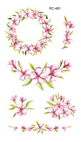 Rocooart RC476-498 New Water Proof Temporary Tattoo Stickers Cartoon Coloful Ink Flowers Leaf Fake Flash Taty Tattoo tatouage