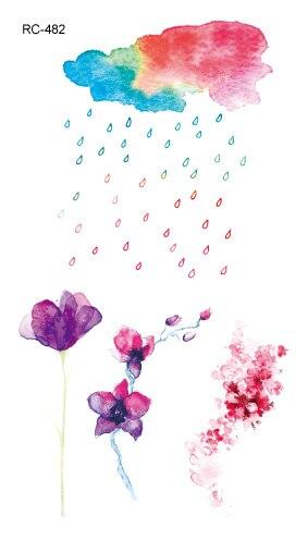 Rocooart RC476-498 New Water Proof Temporary Tattoo Stickers Cartoon Coloful Ink Flowers Leaf Fake Flash Taty Tattoo tatouage