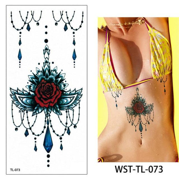 glaryyears 25 Designs 1 Sheet Women Jewelry Tattoo WST-TL Temporary Body Chest Waist Art Tattoo Sticker Cool Sexy Choker Pendant