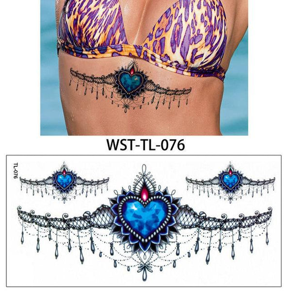 glaryyears 25 Designs 1 Sheet Women Jewelry Tattoo WST-TL Temporary Body Chest Waist Art Tattoo Sticker Cool Sexy Choker Pendant