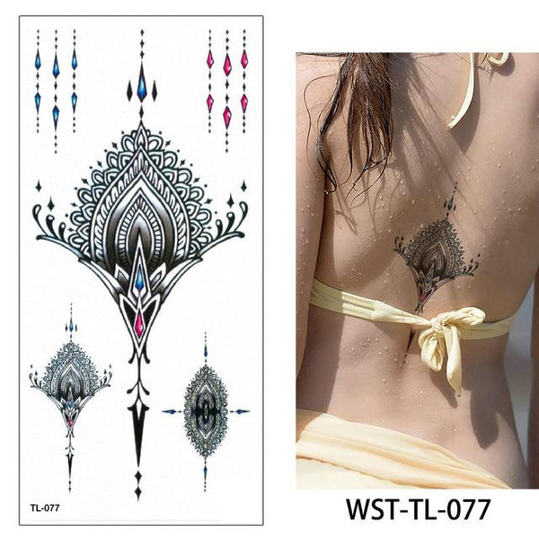 glaryyears 25 Designs 1 Sheet Women Jewelry Tattoo WST-TL Temporary Body Chest Waist Art Tattoo Sticker Cool Sexy Choker Pendant
