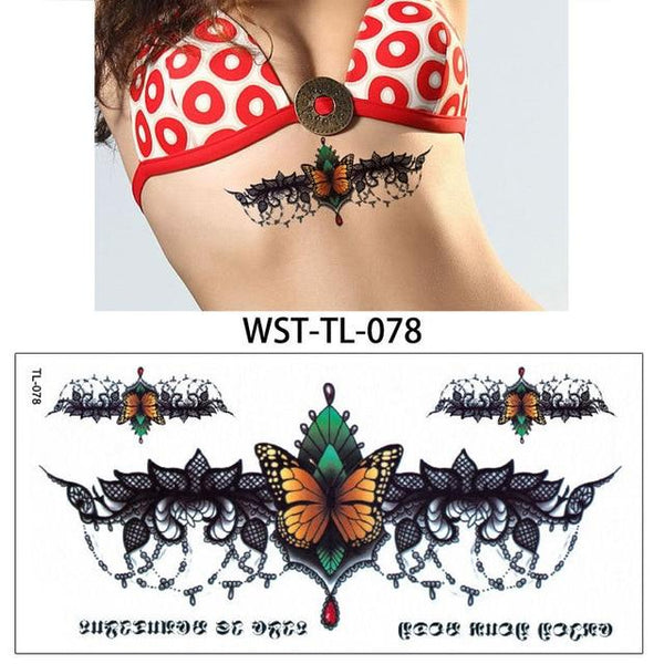 glaryyears 25 Designs 1 Sheet Women Jewelry Tattoo WST-TL Temporary Body Chest Waist Art Tattoo Sticker Cool Sexy Choker Pendant