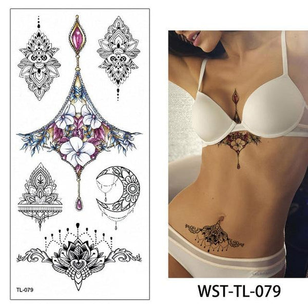 glaryyears 25 Designs 1 Sheet Women Jewelry Tattoo WST-TL Temporary Body Chest Waist Art Tattoo Sticker Cool Sexy Choker Pendant