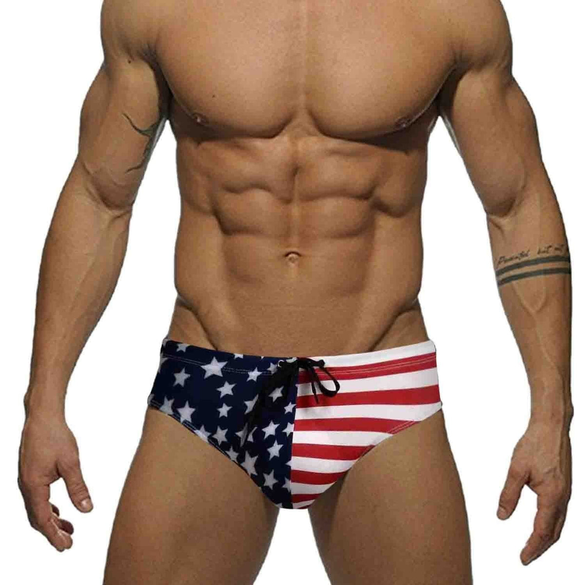OUMUYI Men's Underwear Soft Swim Brief American Flag Sexy Underpants Summer Beach Swimming Suit Beach Sports Suit Swimming