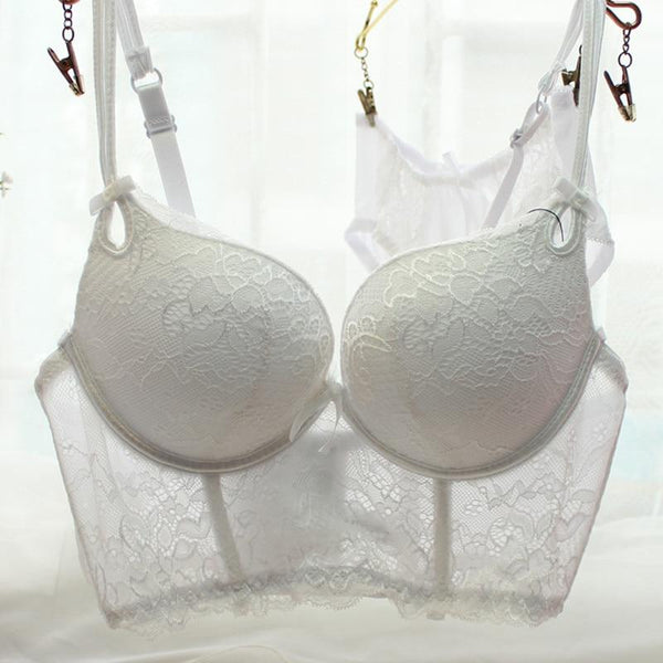 Sexy female deep V-neck sweet push up underwear women's 5 breasted lace bra cover set fresh crochet broadside lingerie set