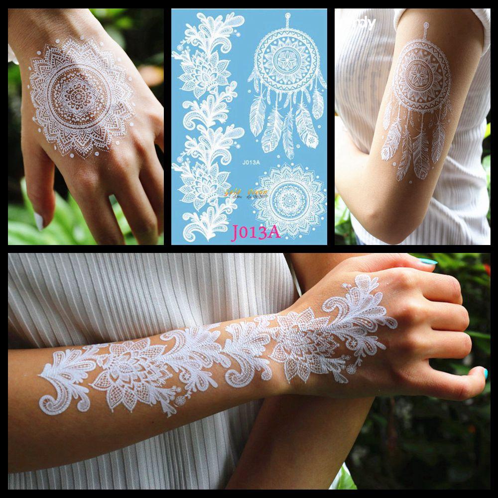 White Henna Dreamcatcher Temporary Tattoo For Women Wedding Body Art Tatoo Paste Waterproof Dream Catcher Fake Tattoo Stickers