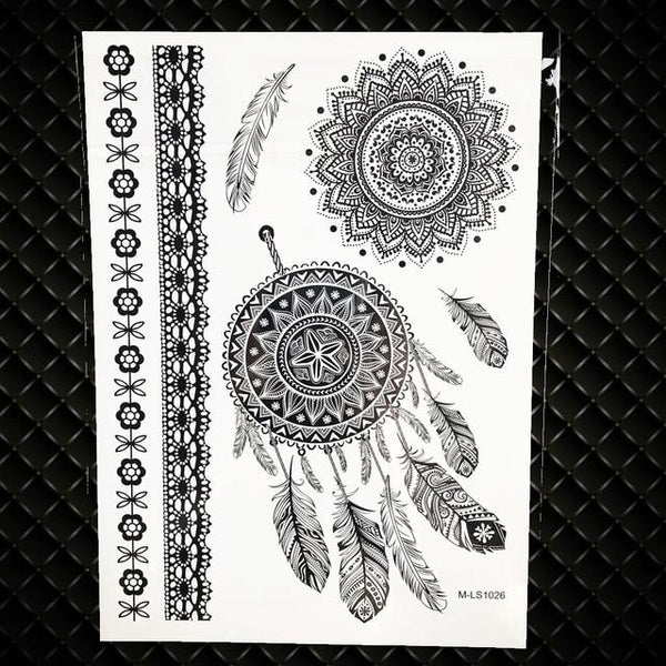 White Henna Dreamcatcher Temporary Tattoo For Women Wedding Body Art Tatoo Paste Waterproof Dream Catcher Fake Tattoo Stickers