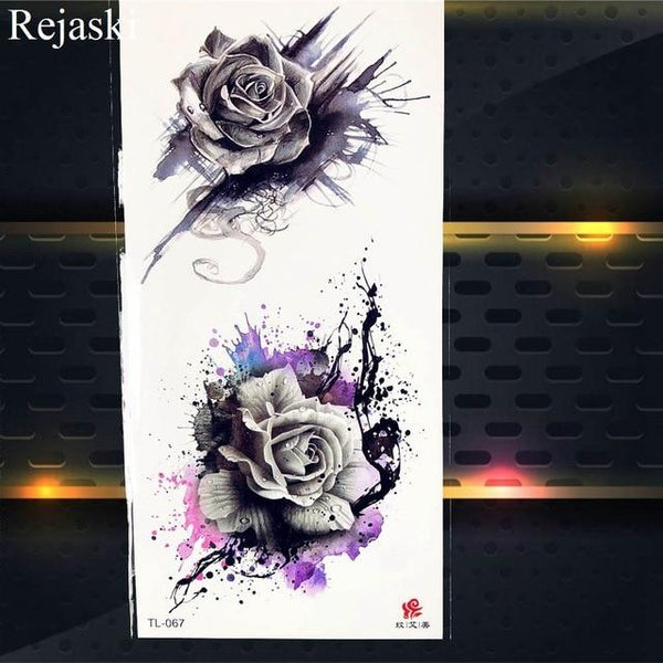 Purple Rose Jewelry Water Transfer Tattoo Stickers Women Body Chest Art Temporary Tattoo Girl Waist Bracelet Flash Tatoos Flower