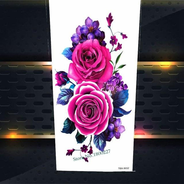 Purple Rose Jewelry Water Transfer Tattoo Stickers Women Body Chest Art Temporary Tattoo Girl Waist Bracelet Flash Tatoos Flower