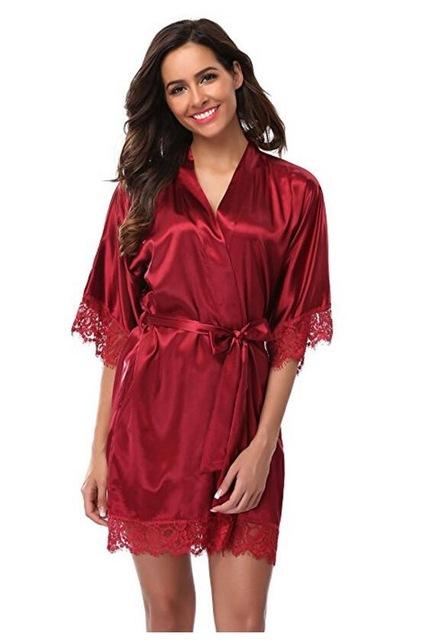 Plus Size Lace Patchwork Bride Bridesmaids Robe Sexy Lingerie Women Silk Wedding Party Kimono Robes Nightgown Sleepwear bathrob