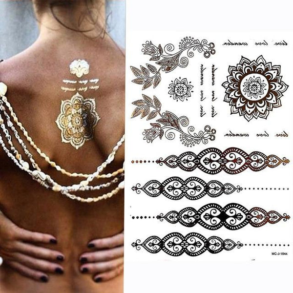 Hot Flash Metallic Waterproof Temporary Tattoo Gold Silver Tatoo Women Henna Flower Taty Design Tattoo Sticker
