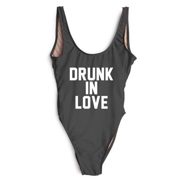 DRUNK IN LOVE Letter Print 1 One Piece Swimsuit Women Red Swimwear Monokini Sexy Bodysuit Bathing Suit Wedding bathing suit 2018
