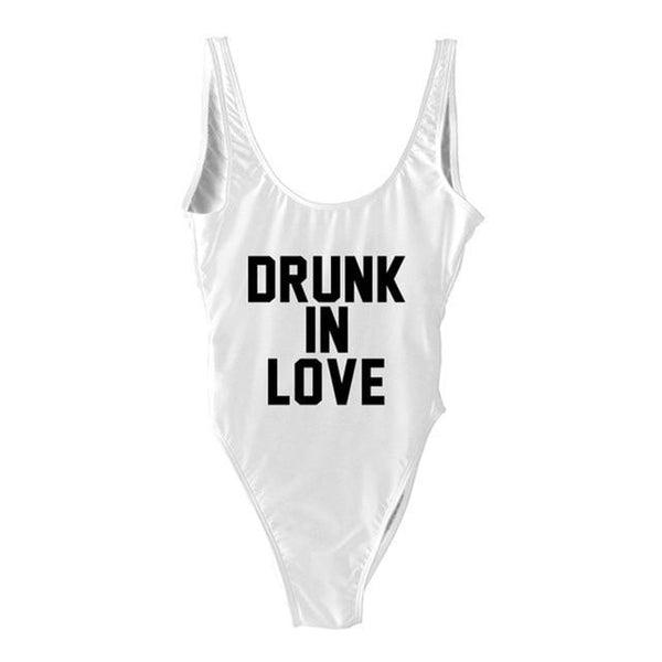 DRUNK IN LOVE Letter Print 1 One Piece Swimsuit Women Red Swimwear Monokini Sexy Bodysuit Bathing Suit Wedding bathing suit 2018