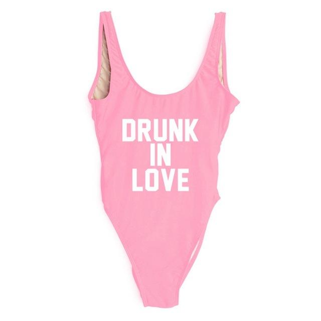 DRUNK IN LOVE Letter Print 1 One Piece Swimsuit Women Red Swimwear Monokini Sexy Bodysuit Bathing Suit Wedding bathing suit 2018
