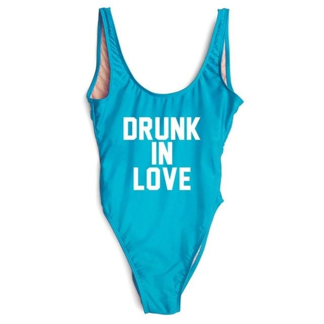 DRUNK IN LOVE Letter Print 1 One Piece Swimsuit Women Red Swimwear Monokini Sexy Bodysuit Bathing Suit Wedding bathing suit 2018