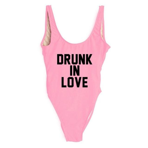 DRUNK IN LOVE Letter Print 1 One Piece Swimsuit Women Red Swimwear Monokini Sexy Bodysuit Bathing Suit Wedding bathing suit 2018
