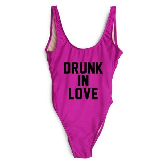 DRUNK IN LOVE Letter Print 1 One Piece Swimsuit Women Red Swimwear Monokini Sexy Bodysuit Bathing Suit Wedding bathing suit 2018