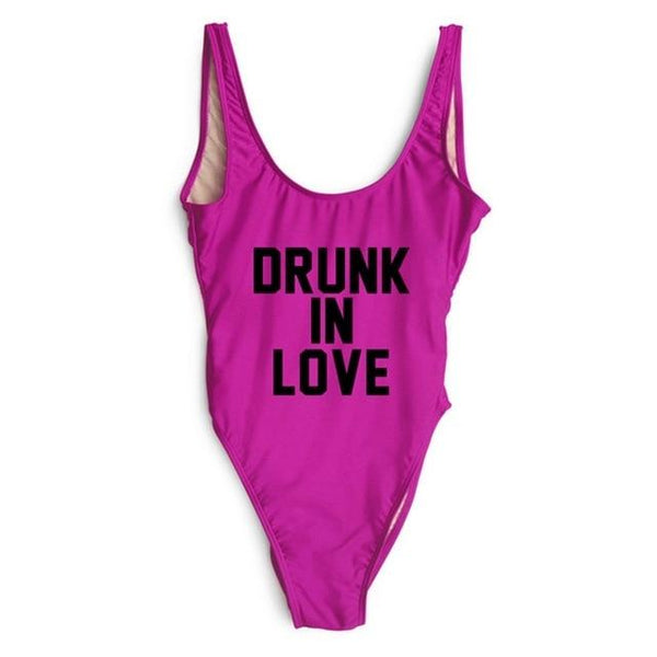 DRUNK IN LOVE Letter Print 1 One Piece Swimsuit Women Red Swimwear Monokini Sexy Bodysuit Bathing Suit Wedding bathing suit 2018