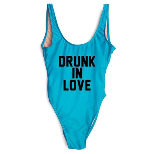 DRUNK IN LOVE Letter Print 1 One Piece Swimsuit Women Red Swimwear Monokini Sexy Bodysuit Bathing Suit Wedding bathing suit 2018