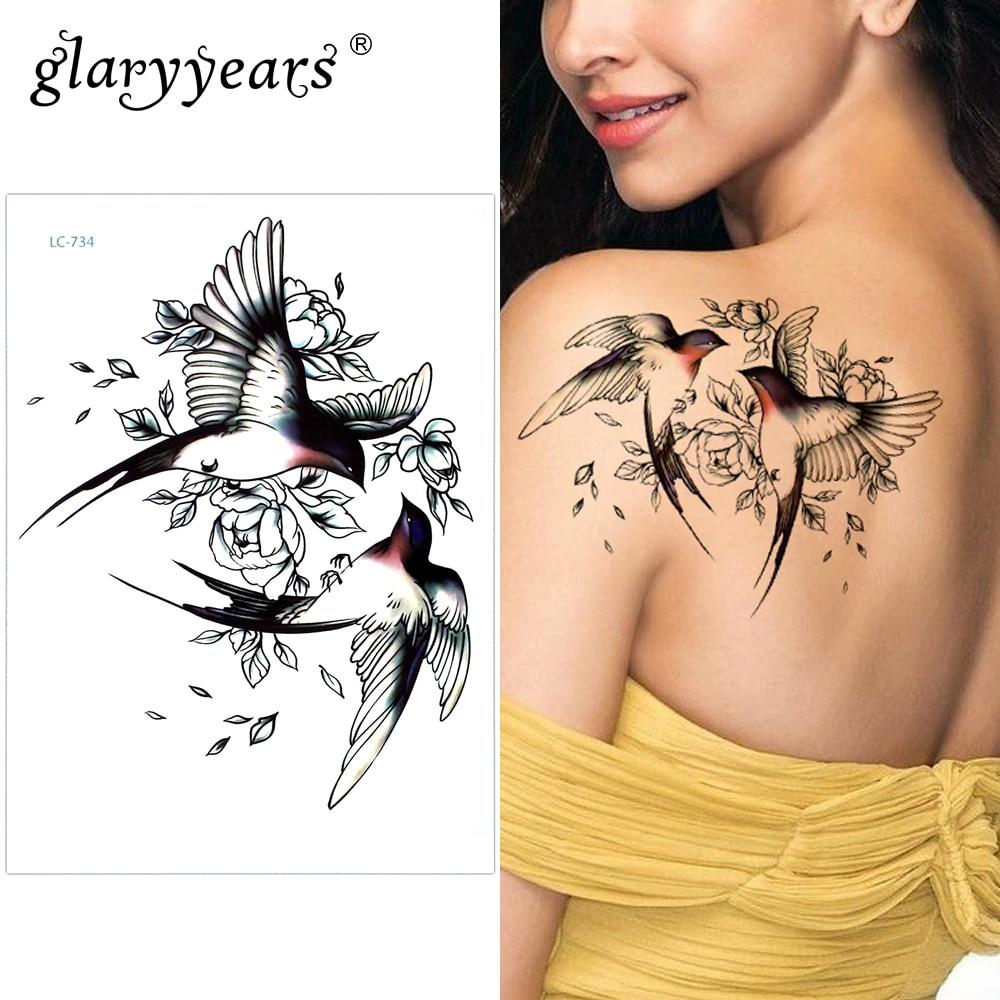 Glaryyears A Bit Big Arm Temporary Tattoo Sticker Sparrow Fake Tatoo Sleeve Flash Tatto Waterproof Body Art Women LC-734
